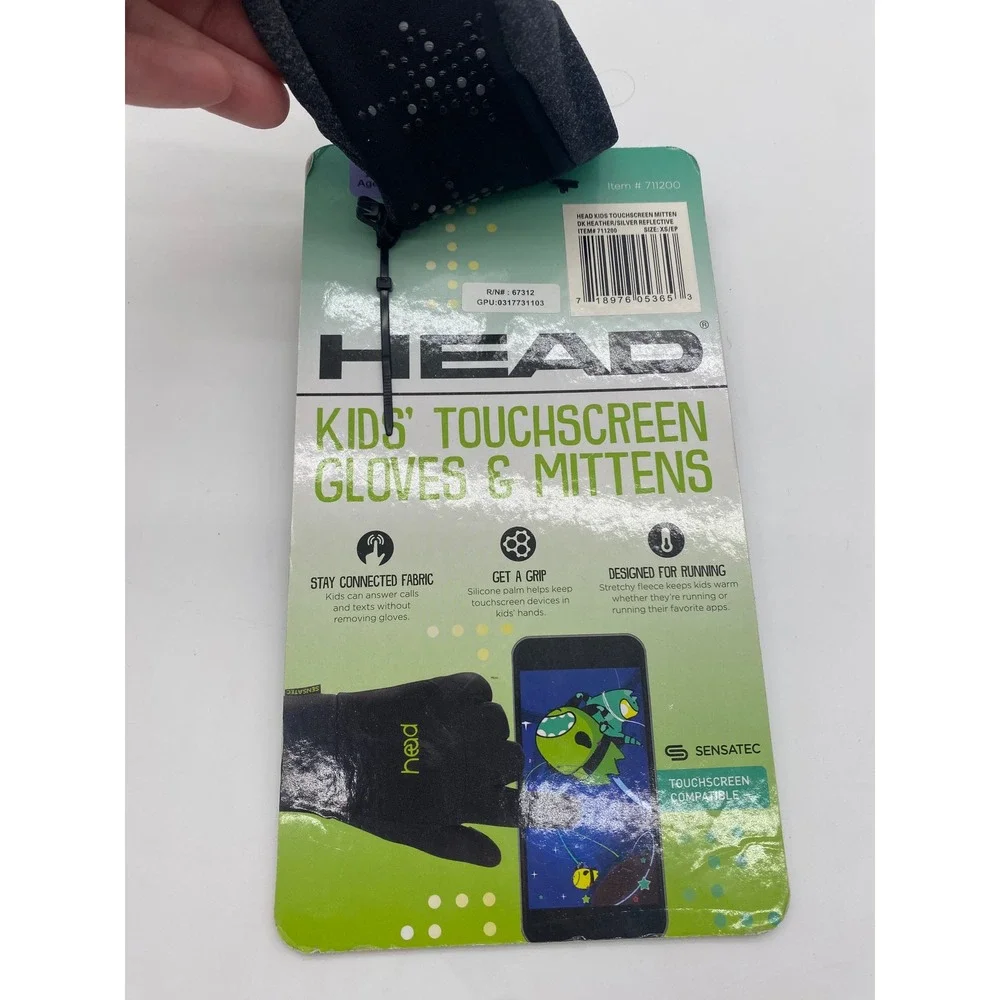 Head Kids Touchscreen‎ Mittens Dark Heather Silver Reflective XS 711200